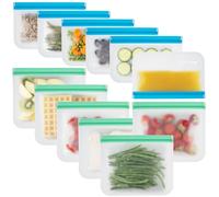 MHSEcoFriendly Sacchetti riutilizzabili per congelatore, confezione da 12, M e XL, con chiusura a cerniera, senza BPA, lavabili e a prova di perdite, per mantenere freschi il pranzo, panini, snack,