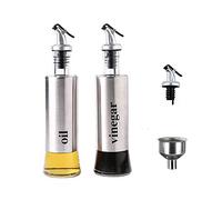 MHTECH Bottiglia di Olio - Olio e Aceto Dispenser Acciaio Inossidabile, Prova della Polvere EA Prova di Perdite con Beccuccio Oliera Bottiglia, Utensile da Cucina (300ml+2 Pezzi) (Bianco Argento)