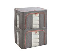 MHTECH Scatola di immagazzinaggio impermeabile antibatterica pieghevole, struttura in metallo, finestra trasparente con cerniera per vestiti, coperte, giocattoli (grigio scuro-2)