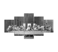 MHTGD Set Quadri Pronti Da Appendere 5 Pannelli Canvas Quadri Gesù Cristo L'Ultima Cena Bianco Nero Quadri Moderni Soggiorno Grandi Poster 5 Pannelli Per Arredare Casa Regalo