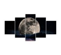 MHTGD Set Quadri Pronti Da Appendere 5 Pannelli Canvas Quadri Luna piena Notte scura Tela Quadri Moderni Soggiorno Grandi Poster 5 Pannelli Per Arredare Casa Regalo