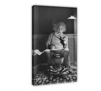 MHTHFD Poster su tela in bianco e nero con Einstein in the Wc, decorazione per camera da letto, ufficio, camera da letto, regalo, 50 x 75 cm