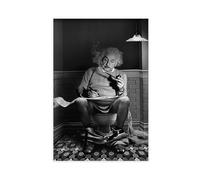MHTHFD Poster su tela in bianco e nero con Einstein in the Wc, decorazione per camera da letto, ufficio, camera da letto, regalo, 30 x 45 cm