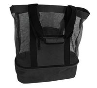 Mhuan Borsa tote da spiaggia in rete con scomparto termico staccabile per spiaggia, impermeabile, a prova di sabbia, borsa da picnic per piscina, nera, grande, Nero , L, Da viaggio