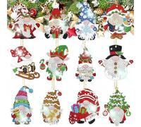 MHwan 12 Pezzi Portachiavi Natalizi 5D Doppia Faccia Diamond Painting Natale, Lucido e Squisito Diamond Painting Portachiavi, Appendi Alberi di Natale, Scatole Regalo e Biglietti di Auguri