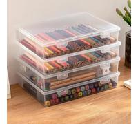 MHwan 4 Pezzi Scatole Plastica con Coperchio Impilabili | Formato A4 Grande Contenitore, Robuste e Resistenti, Senza BPA, per Articoli per Ufficio, Componente (31 x 22 x 5cm)