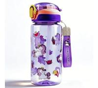 MHwan Borraccia Bambini, 600 ML, Robusta, Infrangibile, a Prova di Perdite, Senza BPA, Apertura One-Touch, Facile da Pulire, con Cannuccia, adatta per la Scuola e Le Gite (Unicorno)
