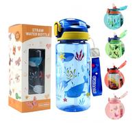 MHwan Borraccia Bambini, 600 Ml, Robusta, Infrangibile, a Prova di Perdite, Senza BPA, Apertura One-Touch, Facile da Pulire, con Cannuccia, adatta per la Scuola e Le Gite