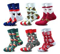 MHwan Calzini Natalizi, Colorati e Divertenti, Set Famiglia da 6 Paia, Comodi Calze Natalizie In Cotone, Divertenti Regali di Natale, Taglia Unica per Uomo e Donna, Unisex