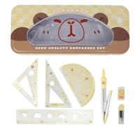 MHwan Compasso, 7 Pezzi Vassoio Animali carini, Robusto e Durevole, Set di Geometria perlLa Scuola Media e Elementare che è Popolare Tra i Bambini, Set di Compasso, Goniometro e Righello