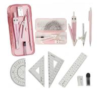 MHwan Compasso, 9 Pezzi Vassoio Bello, Robusto e Durevole, Set di Geometria perlLa Scuola Media e Elementare che è Popolare Tra i Bambini, Set di Compasso, Goniometro e Righello