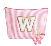 MHwan Pochette Personalizzata, Beauty Case e Portachiavi Bambina Ragazza con iniziale, Regali Personalizzati per Mamme, Fidanzate e Sorelle, Regali di Natale Donna (Rosa W)