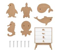 MHwan Pomelli per armadi, 6 pezzi, animali marini, pomelli per mobili, in | In legno massiccio di alta qualità con texture naturale, decorazione per la cameretta dei bambini, pomelli per comò per