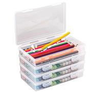 MHwan Scatola Portapenne, 4 pezzi Scatola portaoggetti impilabile pacchi, Scatola portaoggetti con clip robusta e durevole senza BPA per forniture per ufficio, artigianato, scuola, famiglia