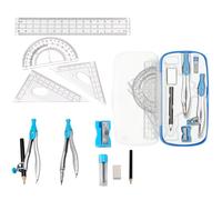 MHwan squadrette da disegno 45 e 60, 10 pezzi metallo set di compasso scuola media, righello 15 cm set di compasso scuola elementare, adatto per studenti matematica e istruzione domestica (Blu)