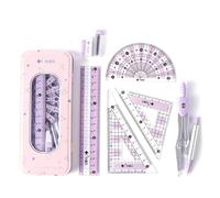 MHwan squadrette da disegno 45 e 60, 7 pezzi compasso scuola media, set di custodia esterna in metallo resistente, goniometro e bussola per studenti di scuola matematica e istruzione domestica (Viola)
