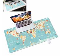 MHwan tappeto scrivania, Pelle PU impermeabile e antimacchia tappetino scrivania grande, facile da strofinare e senza odore copri scrivania, geografia animale del mondo tappeto mouse (80x40)