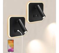Mhwgo 2Pcs Lampada da Parete LED, Applique da Parete Interno, Lampada da Lettura da Comodino con Porta di Ricarica USB e Interruttore, Regolabile a 360° Luce da Lettura per Camera da Letto Soggiorno