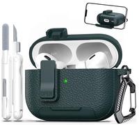 MHYALUDO Compatibile con AirPods Pro 2a Generazione Custodia con Blocco, Pelle-Texture TPU, Porta di Ricarica Antipolvere e Funzione Stand Integrato per Airpods Pro 2 Case, ArmyGreen