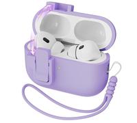 MHYALUDO Compatibile con custodia AirPods Pro 2nd Generation Case Cover,Gomma siliconica liquida Auto Pop-Up Grado militare Anti-Caduta Silicone morbido per AirPods Pro,LED frontale visibile,Viola uva