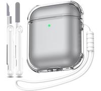 MHYALUDO Custodia Cover per Airpods 1a/2a Generazione, Compatibile con Airpods 1a/2a(2016/2019), Custodia Trasparente Morbida Antiurto con Penna per la Pulizia del Cordino,Nero