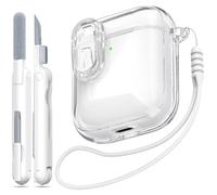 MHYALUDO Custodia per Airpods 1a/2a Gen con Chiusura di Sicurezza, Compatibile con Airpods 1a/2a（2016/2019）, Custodia Trasparente Morbida Antiurto con Penna per la Pulizia del Cordino,Trasparente