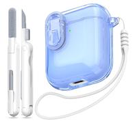MHYALUDO Custodia per Airpods 1a/2a Gen con Chiusura di Sicurezza, Compatibile con Airpods 1a/2a（2016/2019）, Custodia Trasparente Morbida Antiurto con Penna per la Pulizia del Cordino,Blu