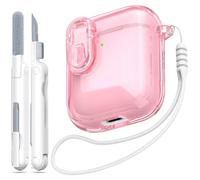 MHYALUDO Custodia per Airpods 1a/2a Gen con Chiusura di Sicurezza, Compatibile con Airpods 1a/2a(2016/2019), Custodia Trasparente Morbida Antiurto con Penna per la Pulizia del Cordino,Rosa