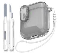 MHYALUDO Custodia per Airpods 1a/2a Gen con Chiusura di Sicurezza, Compatibile con Airpods 1a/2a(2016/2019), Custodia Trasparente Morbida Antiurto con Penna per la Pulizia del Cordino,Nero