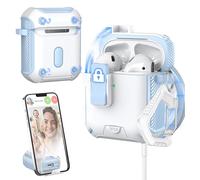 MHYALUDO per AirPods Custodia 2a/1a Generazione, Compatibile con Magsafe, Chiusura Magnetica Automatica, Porta di Ricarica Antipolvere e Design con Supporto con Kit di Pulizia, Azzurro/Bianco Neve