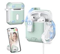 MHYALUDO per AirPods Custodia 2a/1a Generazione, Compatibile con Magsafe, Chiusura Magnetica Automatica, Porta di Ricarica Antipolvere e Design con Supporto con Kit di Pulizia, Bianco Neve/Menta Verde