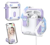 MHYALUDO per AirPods Custodia 2a/1a Generazione, Compatibile con Magsafe, Chiusura Magnetica Automatica, Porta di Ricarica Antipolvere e Design con Supporto con Kit di Pulizia, Viola Uva/Bianco Neve
