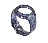 MHYATIO Custodia in gomma trasparente+cinturino compatibile con Casio G-SHOCK GA-2100 Modifica moda Blu Rosso Jelly Sostituzione cinturino sportivo con bordo(Royal blue)