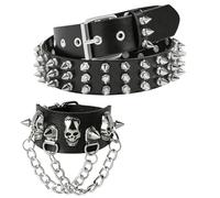 MHYMX Punk Accessories, set da 2 pezzi, cintura rivettata regolabile Y2k cintura Studded Bracelet donna e uomo goth accessori per motociclisti stile rock party