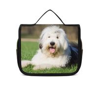 MHYRAC Beauty case da appendere, grazioso beauty case con bradipo della foresta pluviale, borsa per il trucco, per viaggi, affari, vacanze, Cane da pastore inglese antico, 22.5x18.5cm