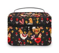 MHYRAC Borsa cosmetica, borsa da trucco a forma di pinguino, borsa da toilette da viaggio in pelle per le donne, Pollo colorato strano, 25x18x15cm