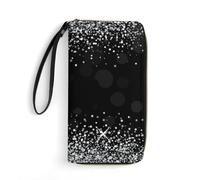 MHYRAC Portafoglio in pelle, color oro rosa e grigio, con corda, di piccole dimensioni e grande capacità, facile da trasportare, Glitter argento lucido., 19.7x10.5cm, Moderno