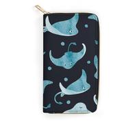 MHYRAC Portafoglio in pelle, E7e30e511f1088d2ae7f60a3068632af, di piccole dimensioni e grande capacità, facile da trasportare, Manta Ray e Pesce, 19.7x10.5cm, Moderno