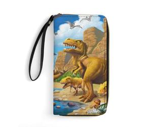 MHYRAC Portafoglio in pelle, squame di pesce arcobaleno, con corda, piccole dimensioni e grande capacità, facile da trasportare, Carnivori Dinosauri, 19.7x10.5cm, Moderno