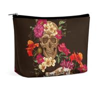 MHYRAC Trousse per cosmetici, motivo floreale con teschio di zucchero, borsa da trucco portatile con cerniera per uso quotidiano, viaggio, Teschio di zucchero floreale Giorno dei morti, Taglia unica