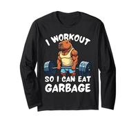 Mi alleno così posso mangiare spazzatura Divertente Capybara sollevamento pesi Maglia a Manica