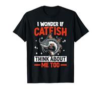 Mi chiedo se Il Pesce Gatto Pensa a Me Amanti della Pesca Troppo Divertenti Maglietta