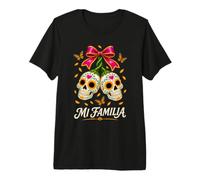 Mi Familia - Arte Floreale con Teschi e Farfalle monarca Maglietta Premium