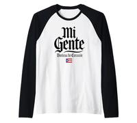 Mi Gente Boricua de Corazón Bandiera Puerto Rico Stampa Nera Maglia con Maniche Raglan
