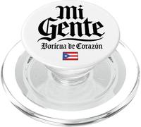 Mi Gente Boricua de Corazón Bandiera Puerto Rico Stampa Nera PopSockets PopGrip per MagSafe