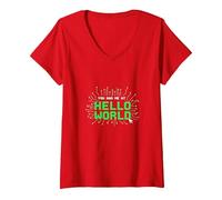 Mi Hai portato a Hello World - Retro Coder Tech Maglietta con Collo a V, Donna, Rosso, XL