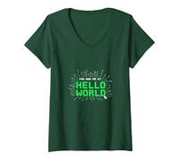 Mi Hai portato a Hello World - Retro Coder Tech Maglietta con Collo a V, Donna, Verde Foresta, S