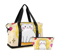 Mi manchi cartone animato gatto bianco carino borsone da viaggio borsa da toilette per allenamento set da 2 pezzi, Mi manchi cartone animato simpatico gatto bianco, 1 taglia, Mi manchi cartone animato