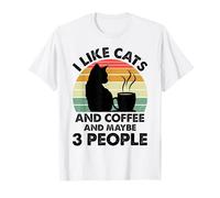 Mi piacciono i gatti e il caffè e forse 3 persone Retro Cat Lover Maglietta