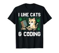 Mi piacciono i Gatti e la codifica Divertente informatica Amanti dei Gatti Maglietta